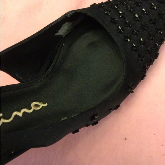 Nina Black Satin Sling Back Heels, Special Occasion, Size 7-1/2 Med - Picture 11 of 11